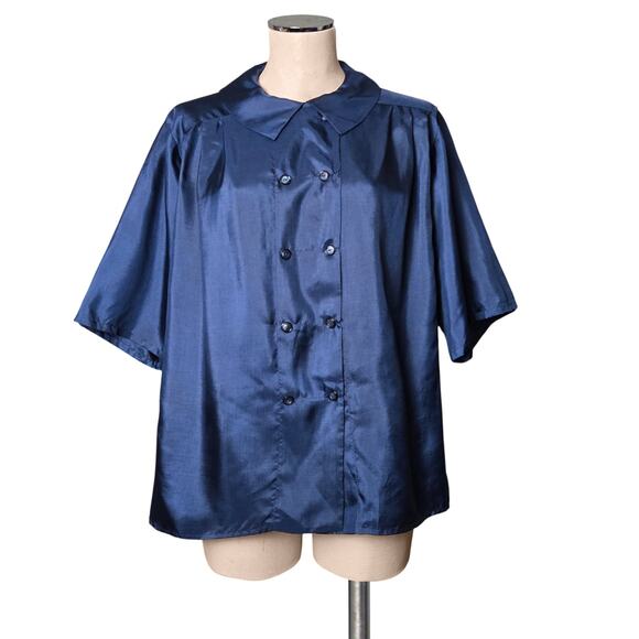VINTAGE Navy Blue Peter Pan Collar With Double Buttons Up L - Picture 1 of 1